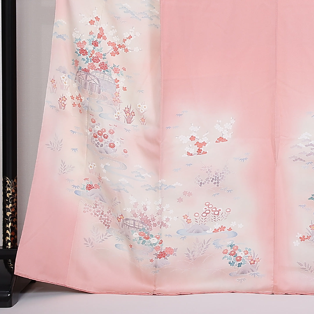 訪問着 袷 身丈168cm 裄65.5cm 正絹 流水 紅葉 牡丹 梅 菊 Aランク 1212-00751