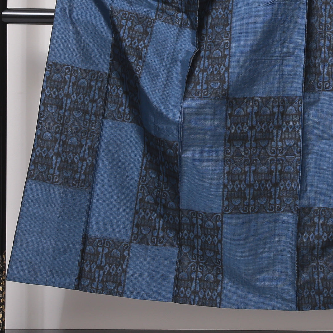 紬 単衣 身丈151cm 裄丈62cm 正絹 Bランク Sサイズ バチ衿 カジュアル 市松 青系 1216-03505