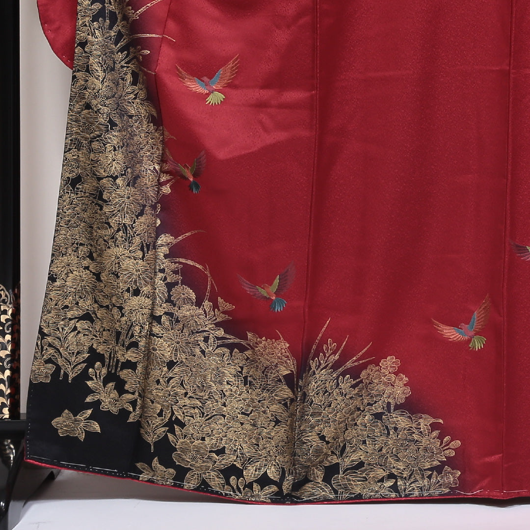 振袖 身丈165cm 裄丈68cm Sランク 袷 正絹 広衿 蘇州刺繍 尾長鳥 牡丹 1213-F0049