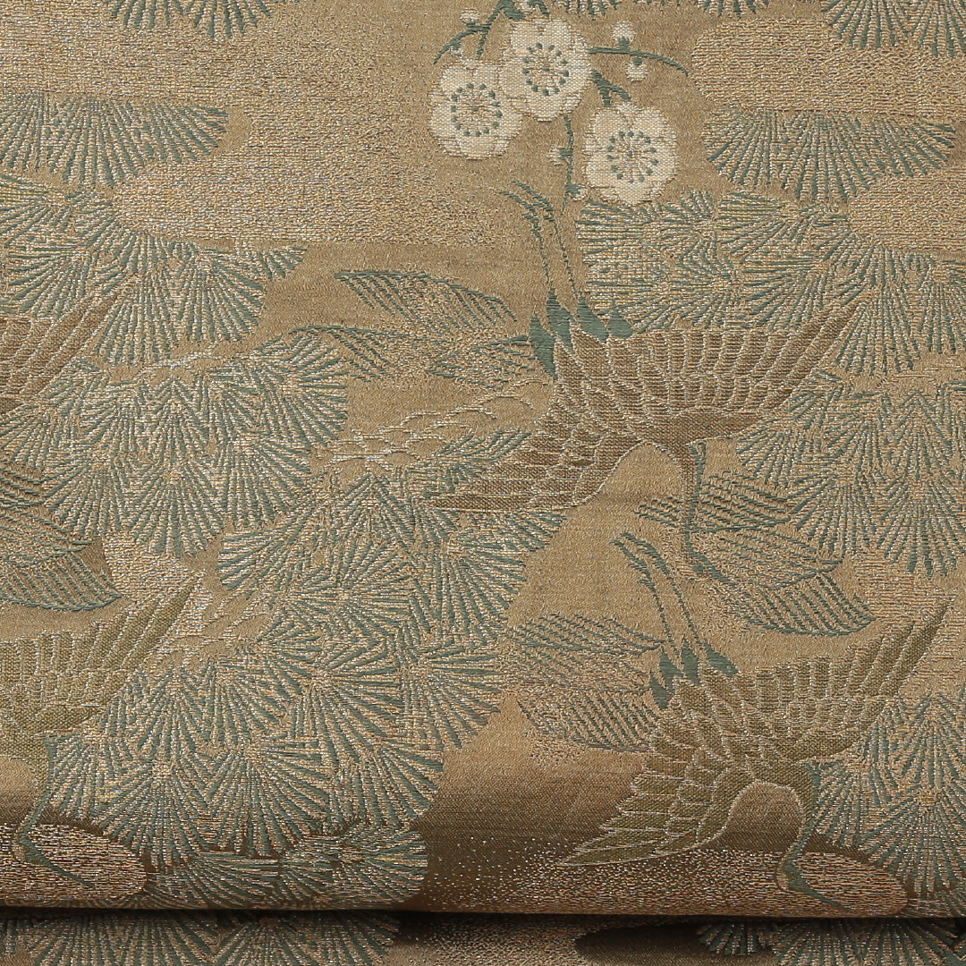 アンティーク 丸帯 帯丈396cm 全通 鶴 フォーマル 金系 正絹 Aランク 1223-00627