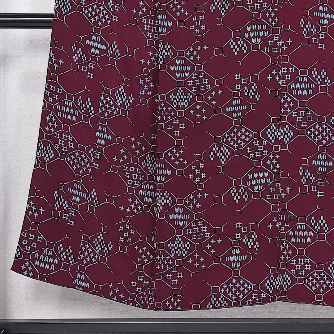 アンティーク 小紋 身丈148cm 裄丈61.5cm XS 正絹 Bランク 袷 広衿 蜀江 1215-10721