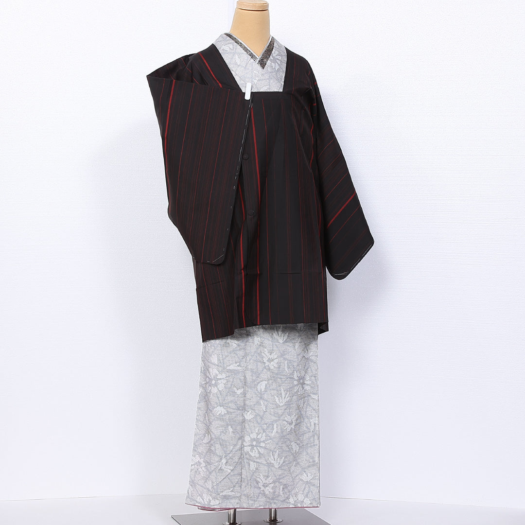 道行コート (大島紬) 袷 身丈89cm 裄丈65cm 正絹 Sランク インフォーマル Mサイズ 縞 黒系 RP 1237-10744
