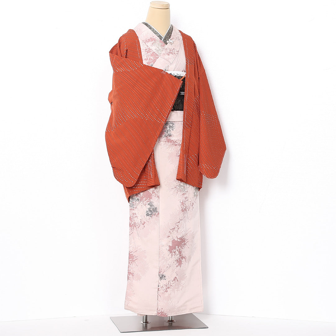 羽織 袷 身丈80cm 裄丈65cm 正絹 Sランク カジュアル Mサイズ 紐あり 流水 ドット 朱系 RP 1232-12781