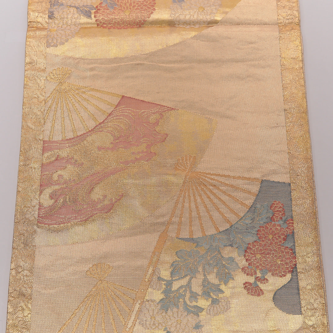 袋帯 帯丈464cm 正絹 六通 フォーマル 扇面文 吉祥文様 金系 1243-01461