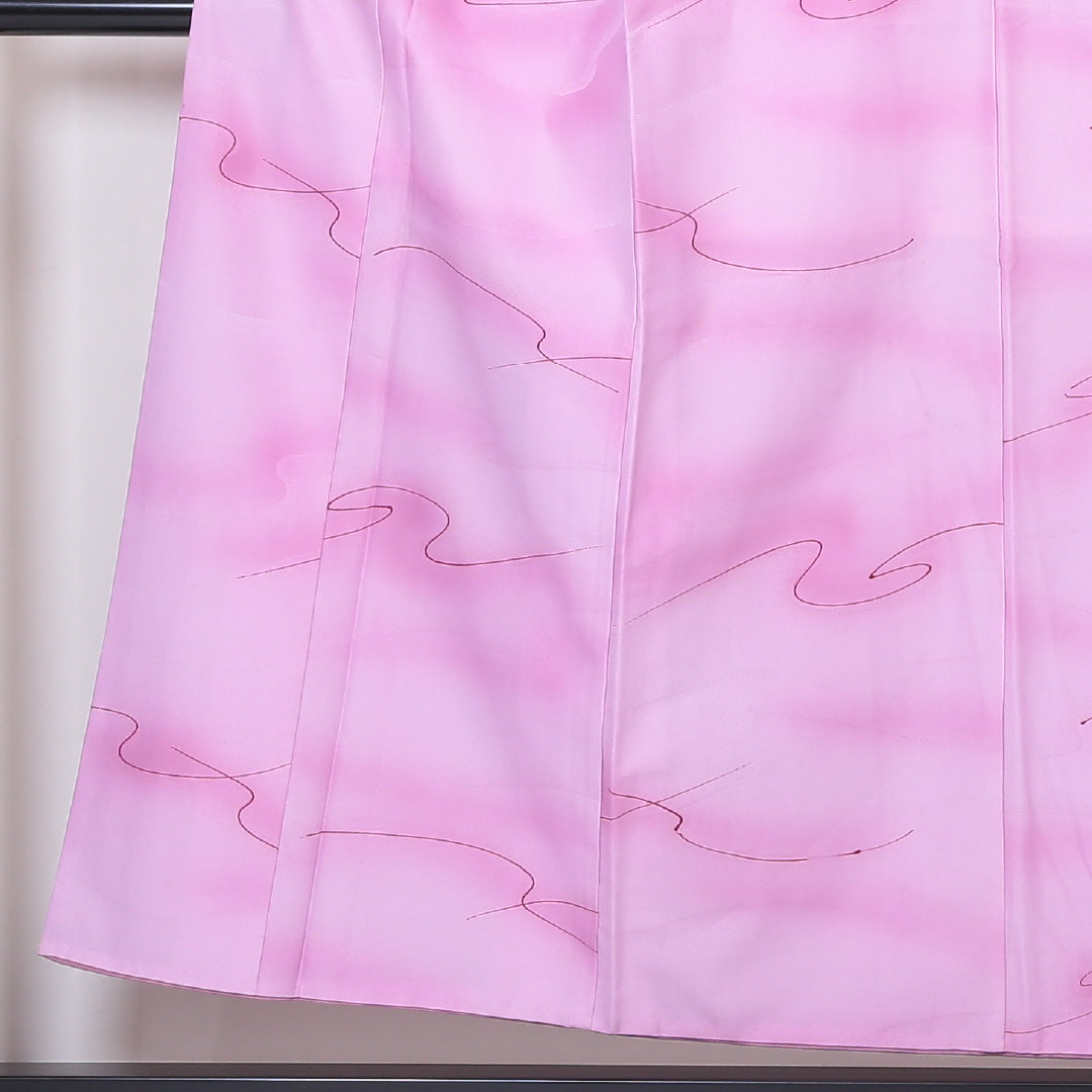 小紋 袷 身丈152cm 裄61cm ピンク系 流水 洗える着物 Bランク 1215-01860-4213