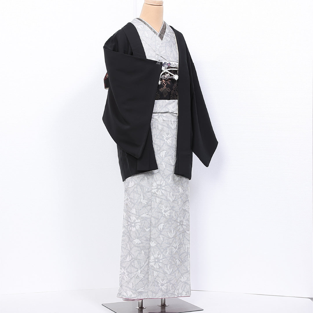 羽織 身丈78cm 裄丈62.5cm S 正絹 Sランク 袷 一つ紋 丸に日の丸扇 黒羽織 紐あり 牡丹 金銀糸 1217-11146