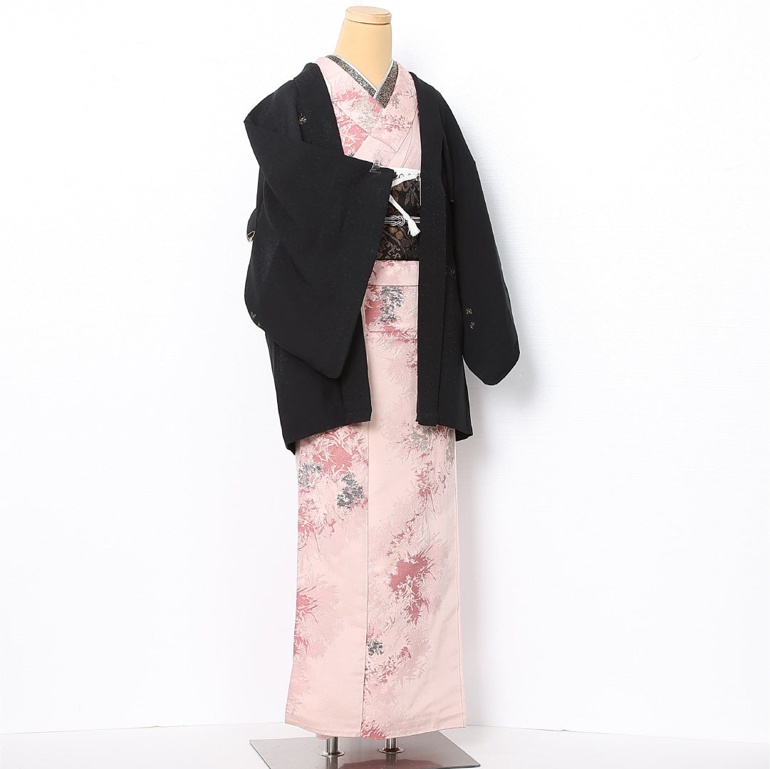 黒羽織 袷 身丈79cm 裄丈62cm 正絹 Sランク インフォーマル Sサイズ 紐あり 創作柄 黒系 RP 1233-12751