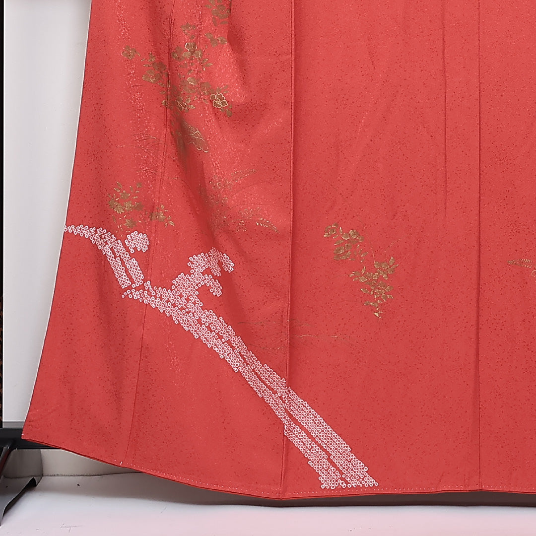 アンティーク 訪問着 袷 身丈160cm 裄64cm 正絹 金彩 鹿の子柄 桔梗 Sランク 1212-00724