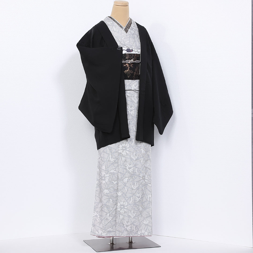 羽織 身丈81cm 裄丈64cm M 正絹 Aランク 袷 一つ紋 四ツ目菱 黒羽織 1217-10612