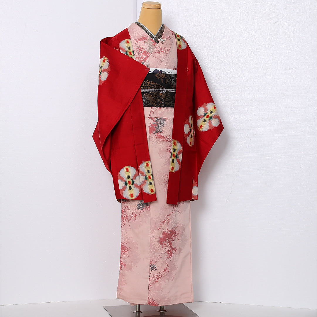 アンティーク 羽織 袷 身丈89cm 裄丈60cm 正絹 Dランク Sサイズ 創作柄 赤系 M4 1232-12918
