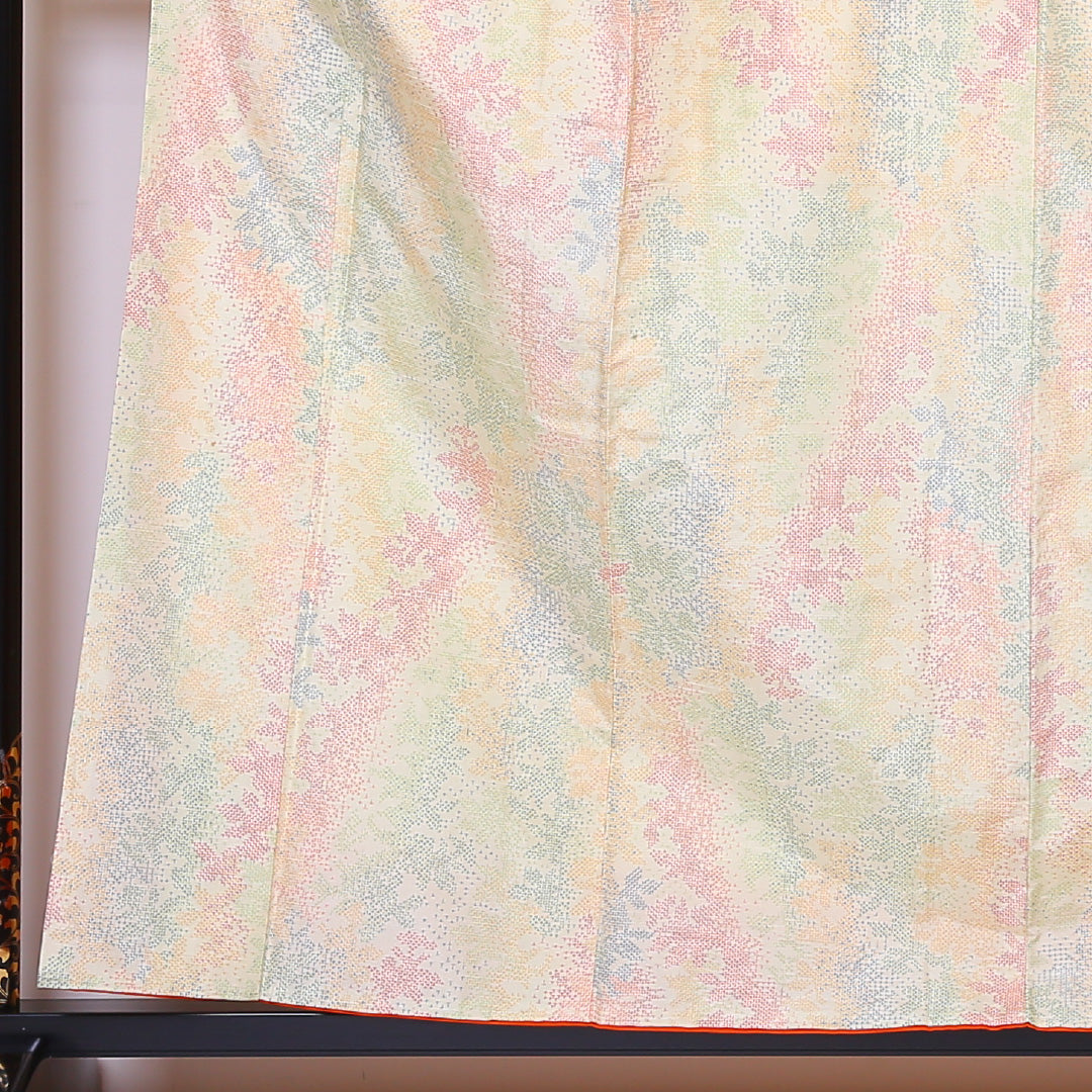 紬 袷 身丈159cm 裄62.5cm 本場越後伝承紬 正絹 クリーム系 Aランク 証紙 1216-00792-3315