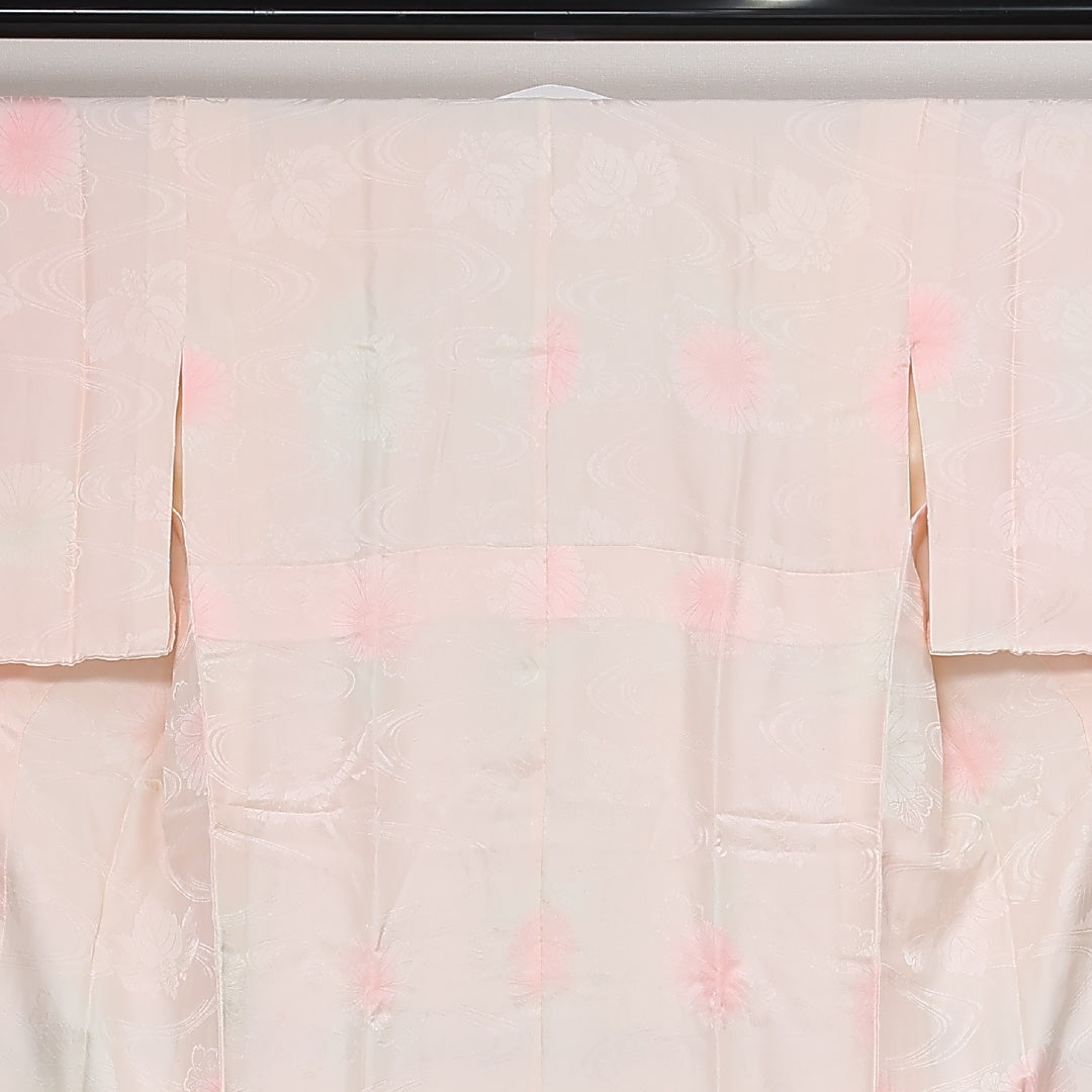 長襦袢 無双袖 身丈121cm 裄丈64cm 正絹 Aランク Sサイズ 流水 菊 ピンク系 RP 1239-13469