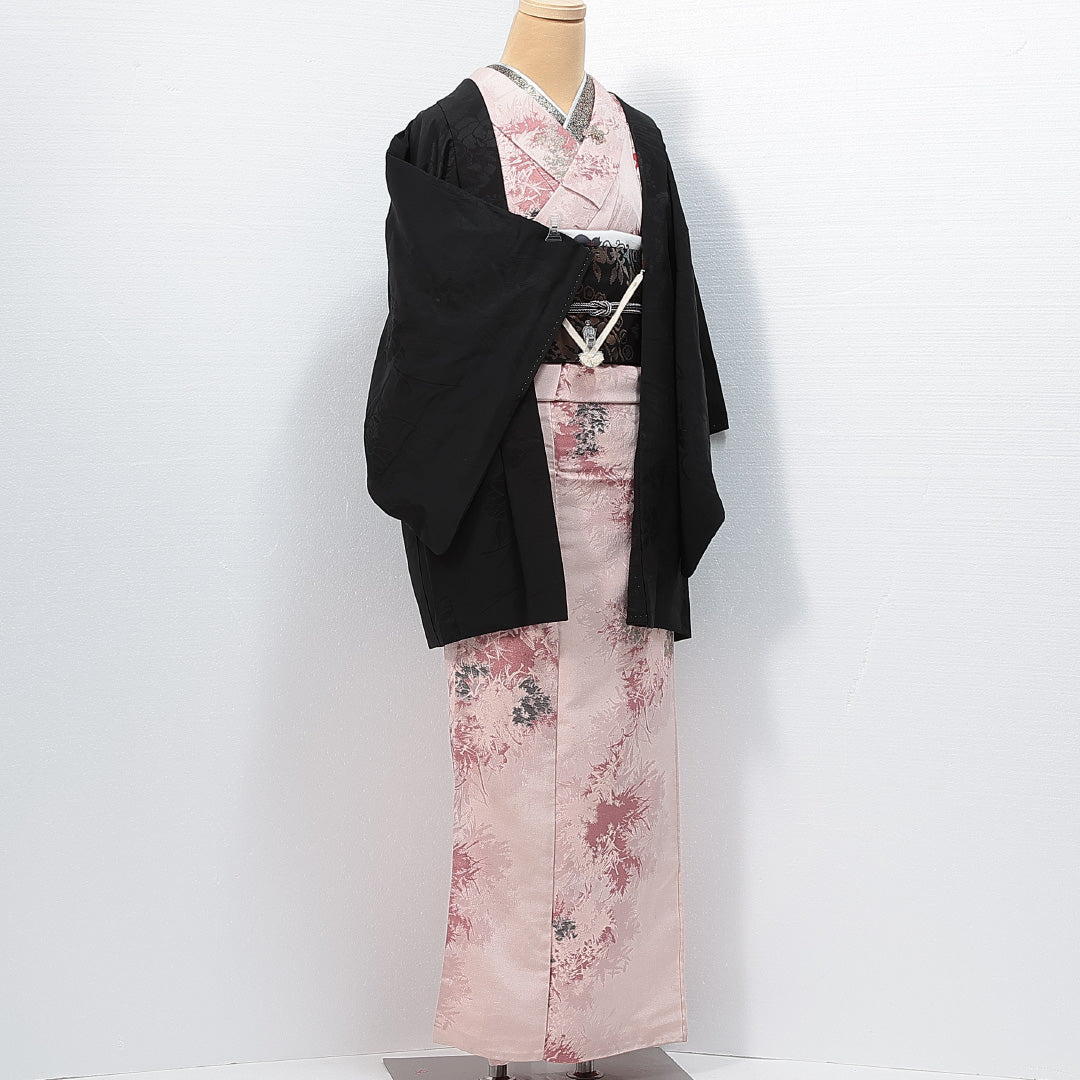 アンティーク 黒羽織 袷 身丈80cm 裄丈63cm 正絹 Aランク 一つ紋 (丸に三つ柏) Sサイズ 紐あり 橘 黒系 RP 1233-14711
