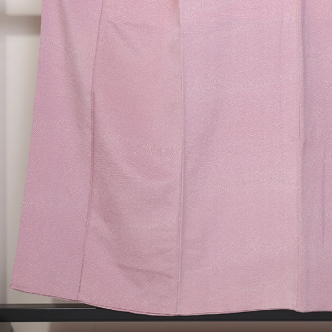小紋 袷 身丈153cm 裄丈63cm 正絹 Sランク インフォーマル 広衿 Sサイズ 木目 ピンク系 RP 1221-01720