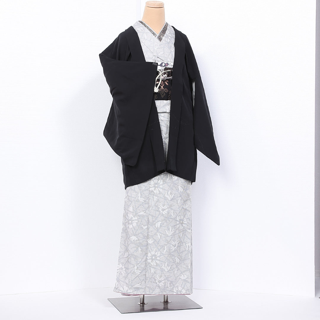 羽織 身丈81cm 裄丈64cm M 正絹 Aランク 袷 一つ紋 丸に木瓜 紐あり 創作 黒羽織 1217-11113