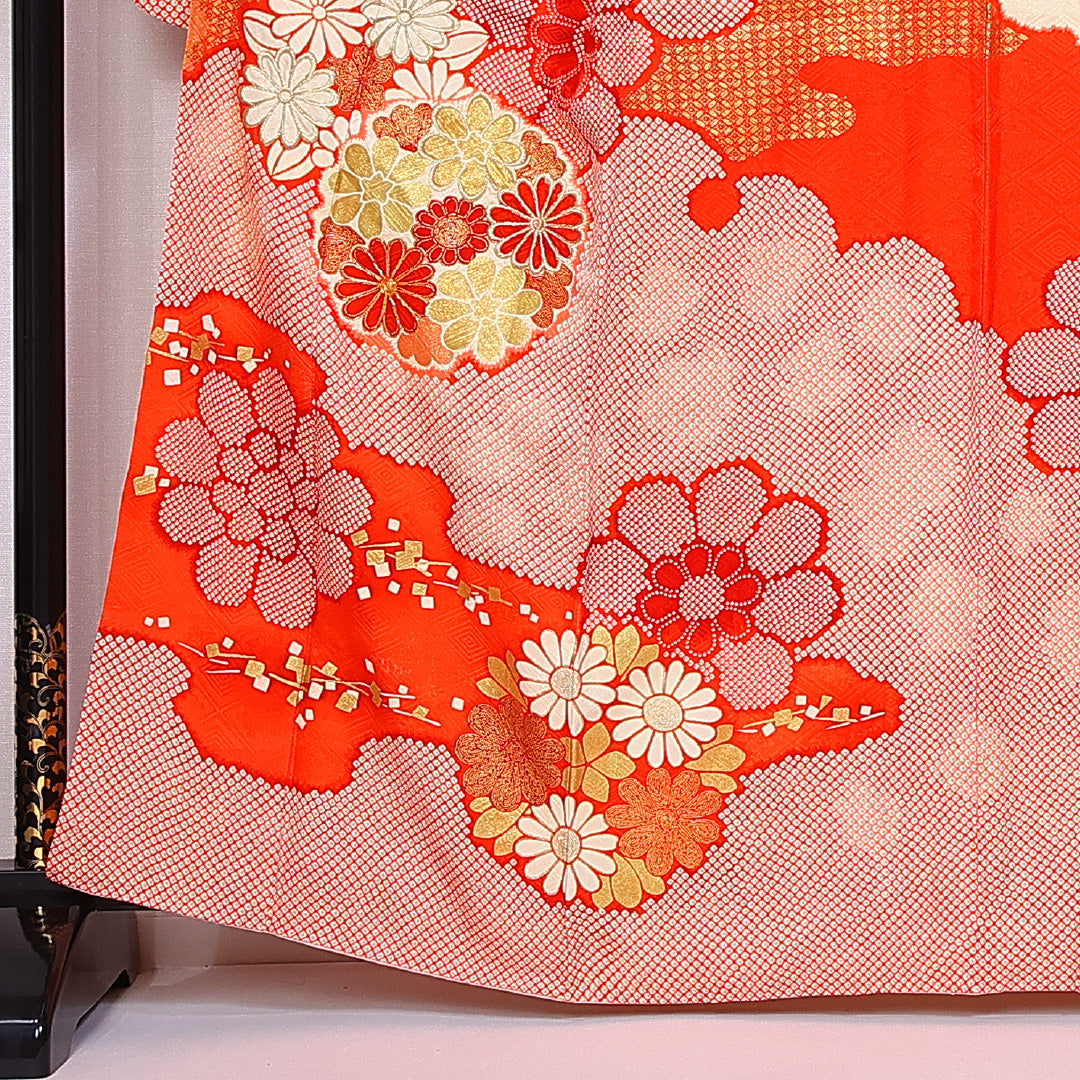 振袖 身丈162cm 裄丈66.5cm 袷 正絹 Sランク 広衿 金糸 菊 レトロ 1213-F0365