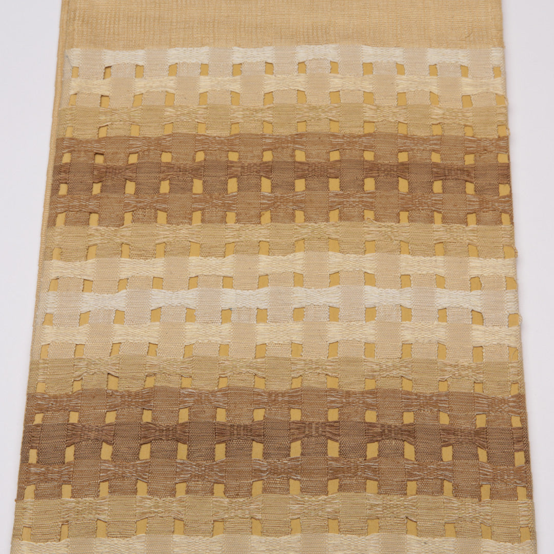 袋帯 帯丈450cm 六通 ますいわ屋 はればれ加工 創作 カジュアル 黄系 正絹 Sランク 1223-01109