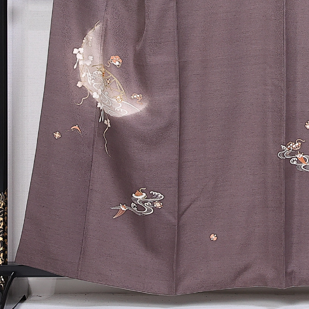 訪問着 身丈158cm 裄丈63cm 正絹 Aランク 袷 広衿 小鼓 流水 蔦 1212-10359