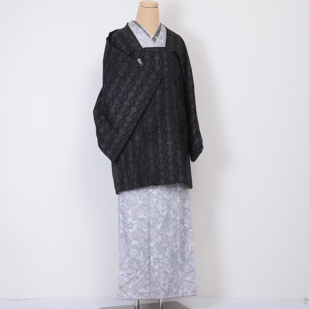 道行コート 身丈86cm 裄丈63cm 正絹 Aランク S 黒系 1217-00649