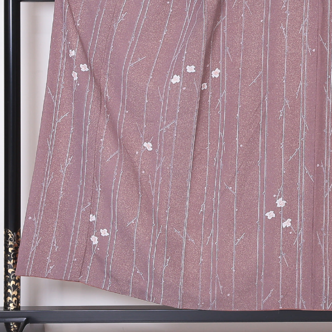 小紋 袷 身丈154cm 裄丈62cm 正絹 Sランク インフォーマル 広衿 Sサイズ 桜 紫系 RP 1221-02057