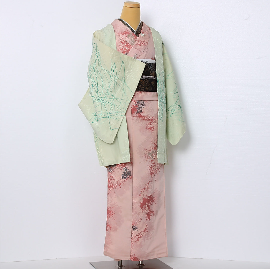 絵羽羽織 袷 身丈82cm 裄丈65cm 正絹 Cランク インフォーマル Mサイズ 創作柄 緑系 LP 1234-12859