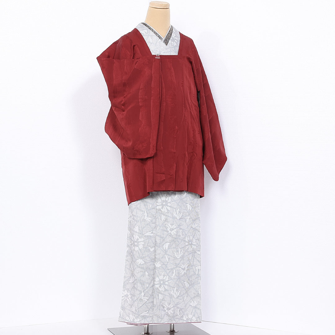 道行コート 袷 身丈80cm 裄丈62cm 正絹 Sランク インフォーマル Sサイズ 織り出し 花柄 赤系 RP 1237-10634