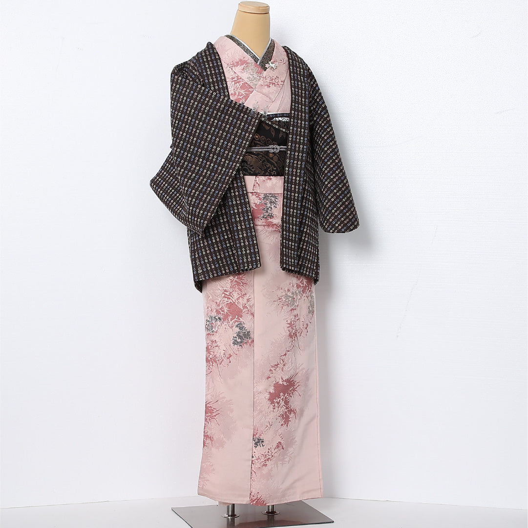 羽織 袷 身丈76cm 裄丈61cm 正絹 Sランク カジュアル Sサイズ 紐あり 創作柄 茶系 RP 1232-12814