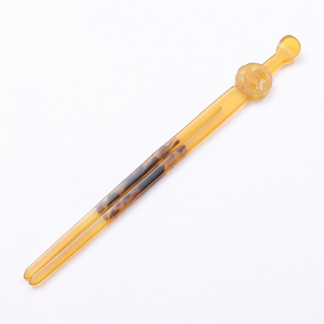 アンティーク 平打ちかんざし 髪飾り Bランク アクリル樹脂 べっ甲風 黄系 1237-00168