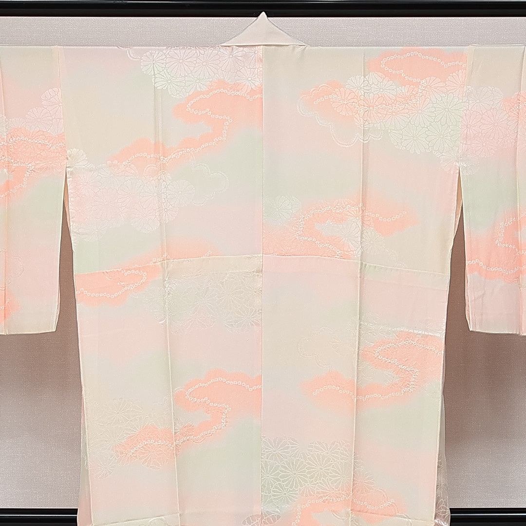 長襦袢 無双袖 身丈138cm 裄丈68cm 正絹 Sランク 紋意匠 (菊) 2XLサイズ 絞り ピンク系 RP 1239-14525