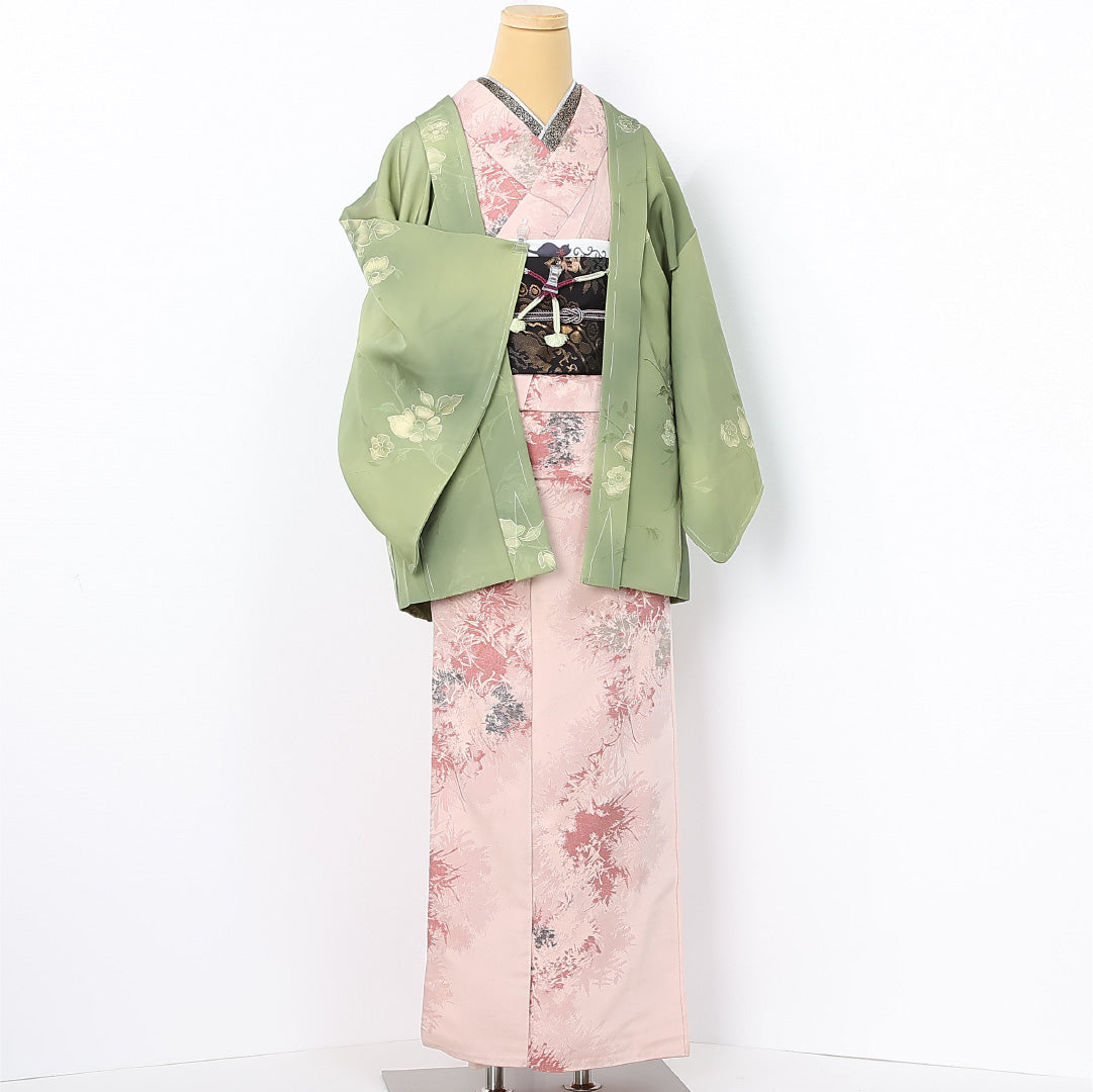 羽織 袷 身丈77cm 裄丈63cm 正絹 Sランク カジュアル Sサイズ ぼかし染 紐あり 芙蓉 緑系 RP 1232-12563