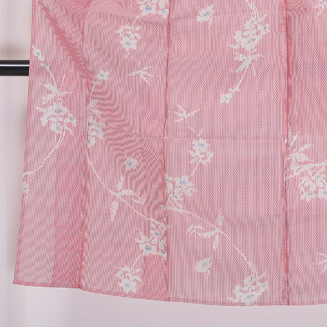紬 夏紬 身丈140cm 裄62cm 正絹 ボタニカル 赤系 Bランク 1216-00976