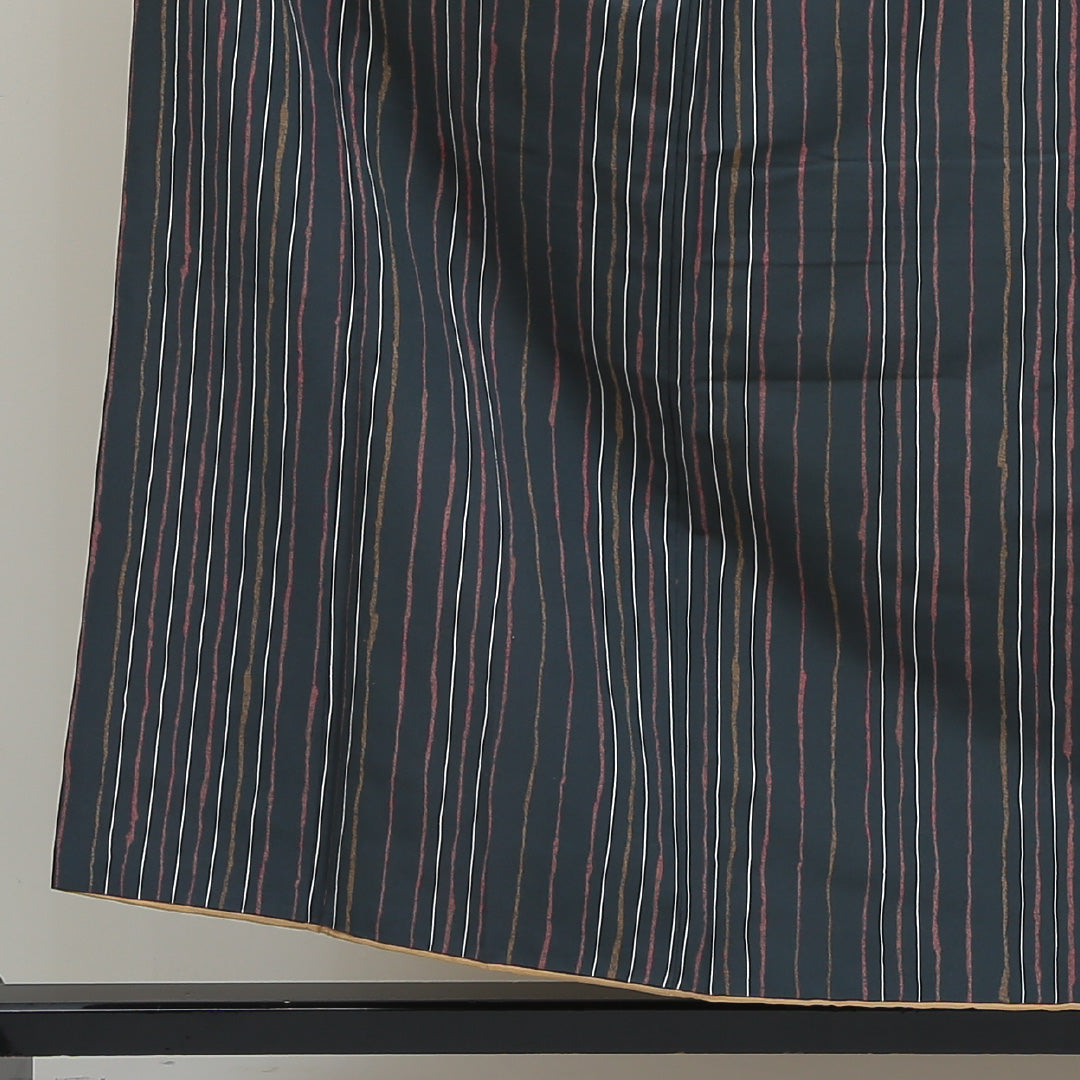 小紋 洗える着物 袷 身丈156cm 裄丈67cm ポリエステル Bランク Mサイズ 広衿 インフォーマル よろけ縞 紺系 緑系 1215-00971