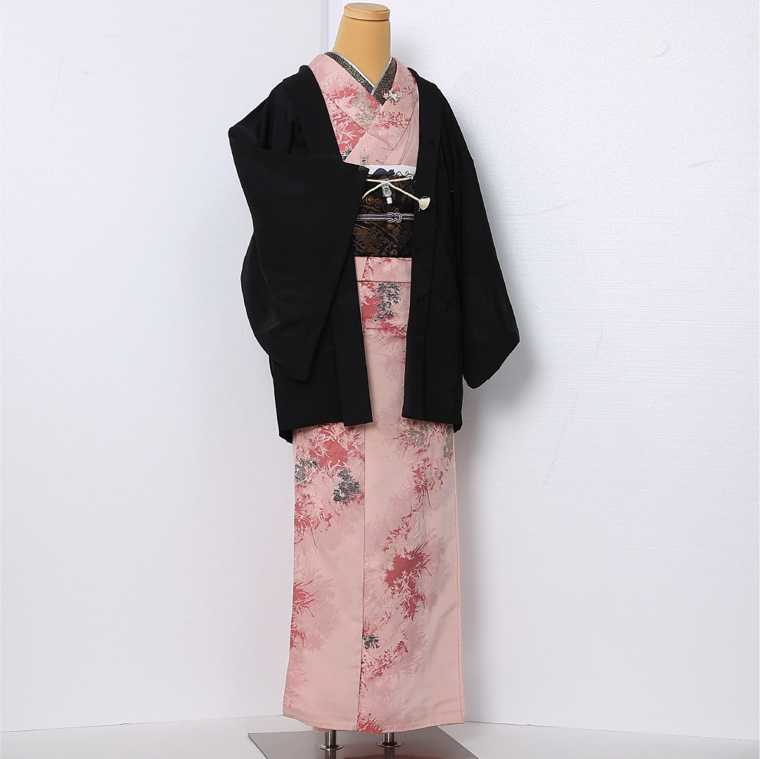 黒羽織 袷 身丈76cm 裄丈63cm 正絹 Bランク 一つ紋 (五三桐) セミフォーマル Sサイズ 茶屋辻 黒系 RP 1233-12931