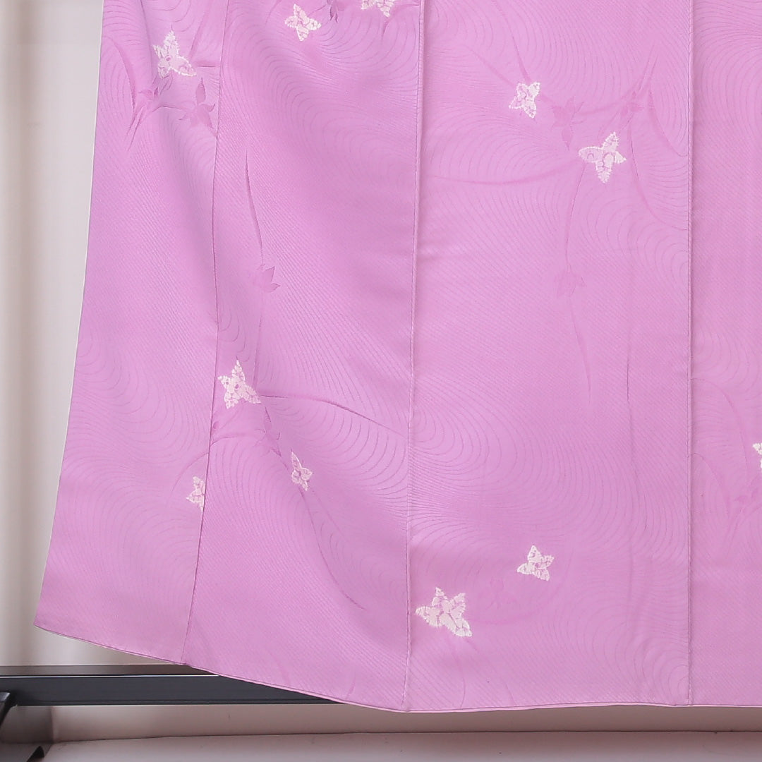 小紋 袷 身丈157cm 裄63cm 正絹 草花 ピンク系 Aランク 1215-02143