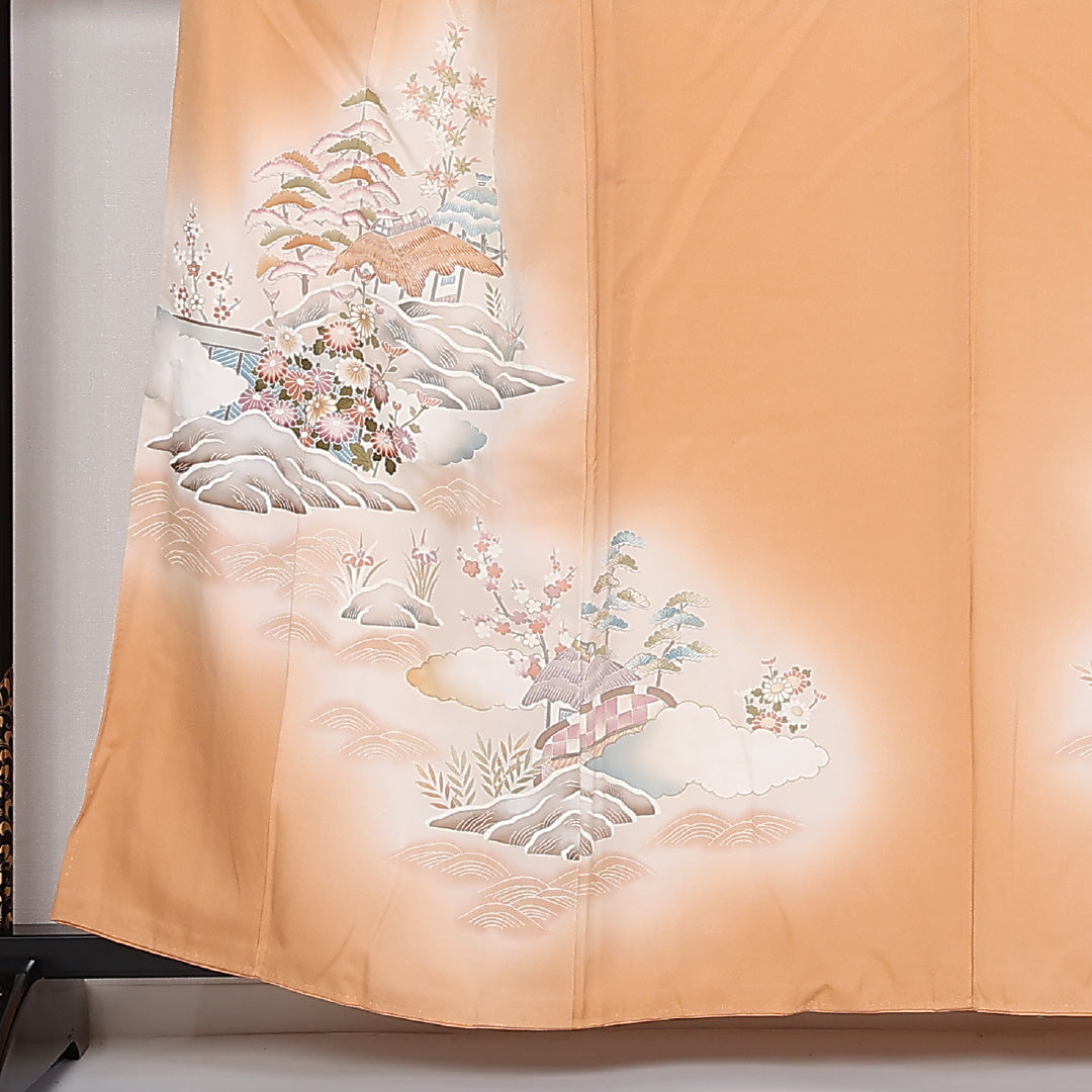 訪問着 袷 身丈159cm 裄65.5cm 正絹 茶屋辻 梅鉢 笠松 Sランク 1212-00779