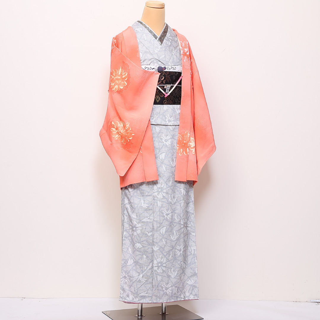 羽織 身丈78cm 裄丈62.5cm S 正絹 牡丹 ぼかし 紐あり ピンク系 Aランク 1217-00852