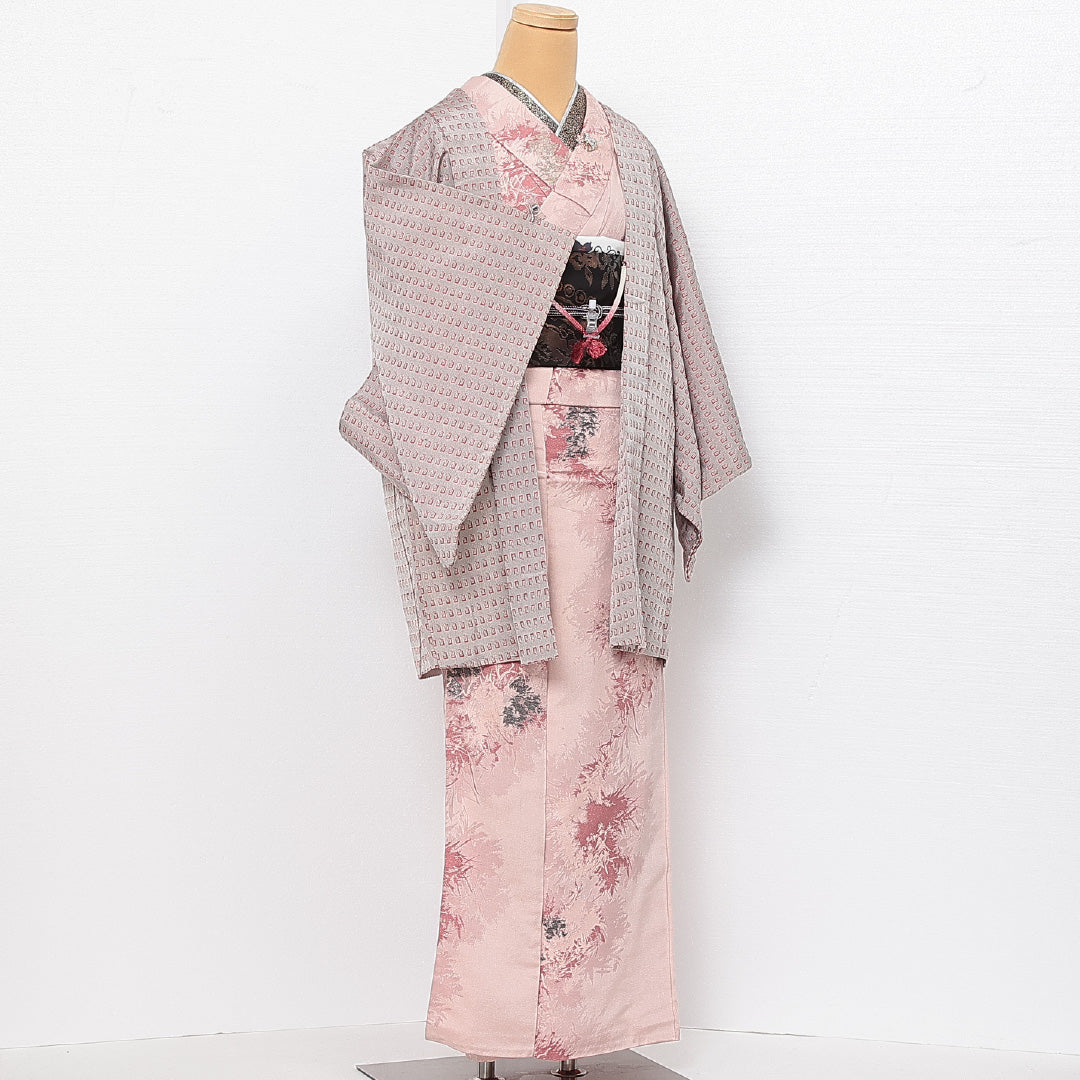 羽織 袷 身丈83cm 裄丈64cm 正絹 Sランク カジュアル Mサイズ 紐あり 創作柄 グレー系 RP 1232-13925
