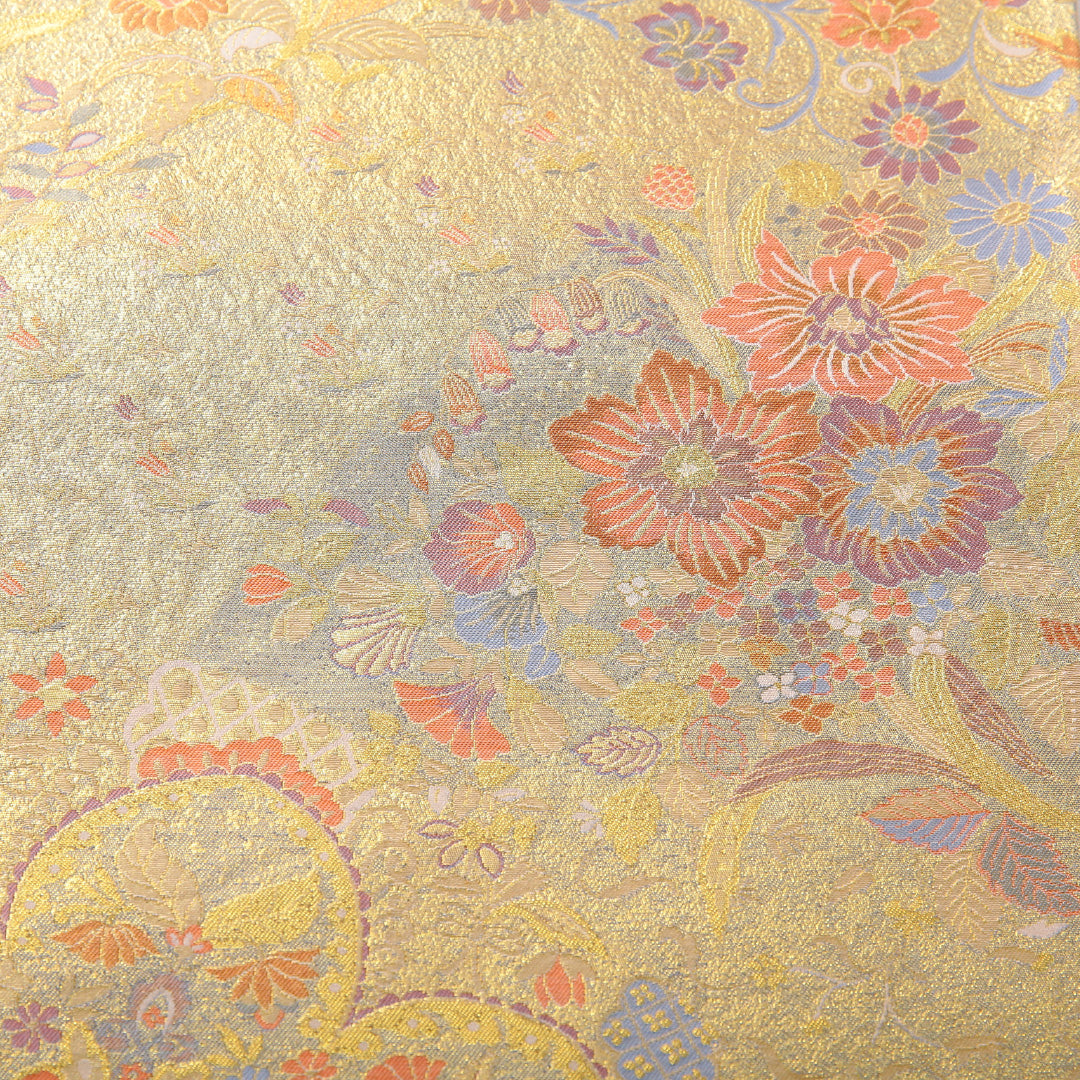 袋帯 帯丈438cm フォーマル 六通 帯芯なし Sランク 正絹 吉祥文様 金系 1223-02142