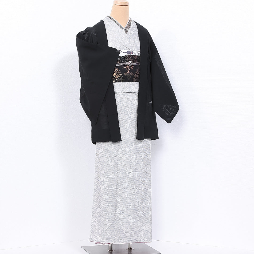 羽織 夏着物 身丈77cm 裄丈62.5cm S 正絹 Sランク 絽 黒羽織 創作 絵羽羽織 夏物 1217-11162