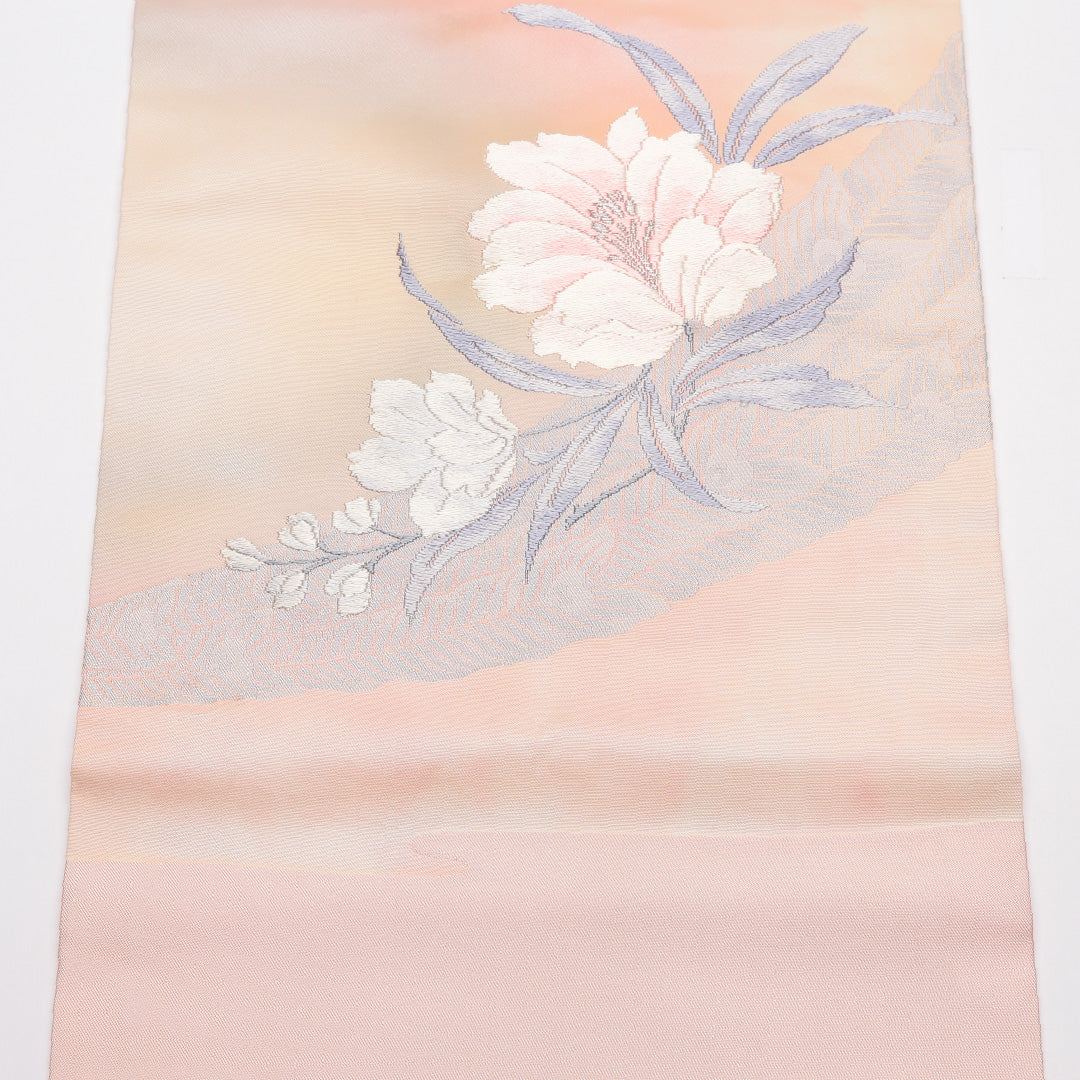 未使用品 九寸名古屋帯 Nランク 帯丈357cm 正絹 ポイント柄 名古屋仕立て 織り セミフォーマル 芙蓉 ピンク系 RP 1245-01835