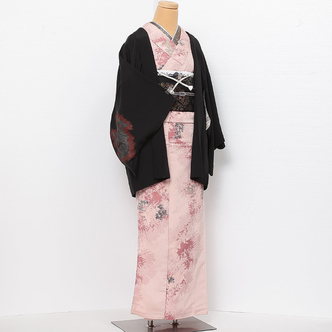 アンティーク 黒羽織 袷 身丈76cm 裄丈63cm 正絹 Aランク Sサイズ 紐あり 吉祥文様 黒系 RP 1233-13941