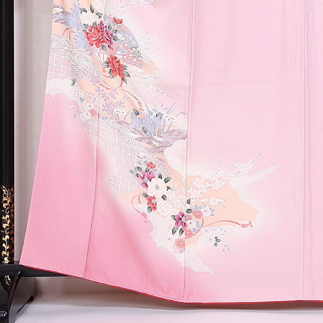 訪問着 身丈162cm 裄丈63.5cm Sランク 袷 正絹 広衿 牡丹 菊 1212-10142