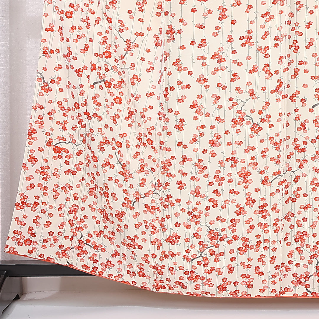 付下げ 袷 身丈161cm 裄丈65cm 正絹 Sランク インフォーマル 広衿 Lサイズ 小紋 桜 白系 RP 1218-12404