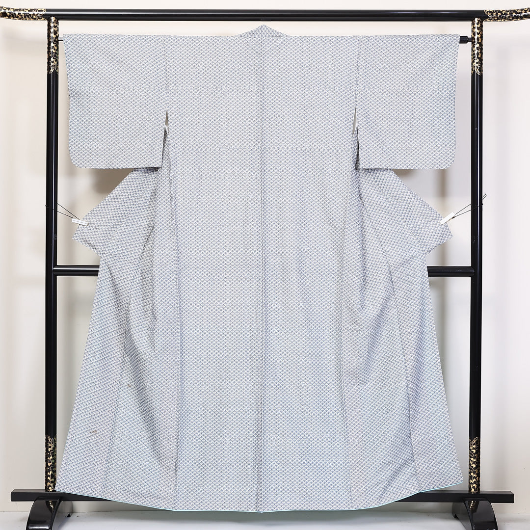 洗える着物 小紋 袷 身丈158cm 裄丈64cm ポリエステル Bランク インフォーマル 棒衿 Mサイズ 菊 グレー系 HP 1221-14006