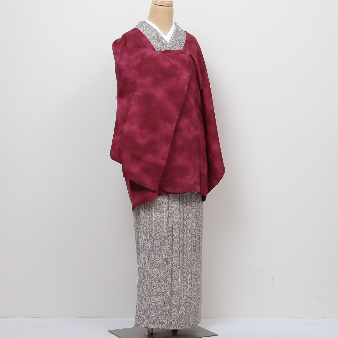 道行コート 身丈84cm 裄丈63cm 正絹 Sランク S 笹 赤系 1217-00387