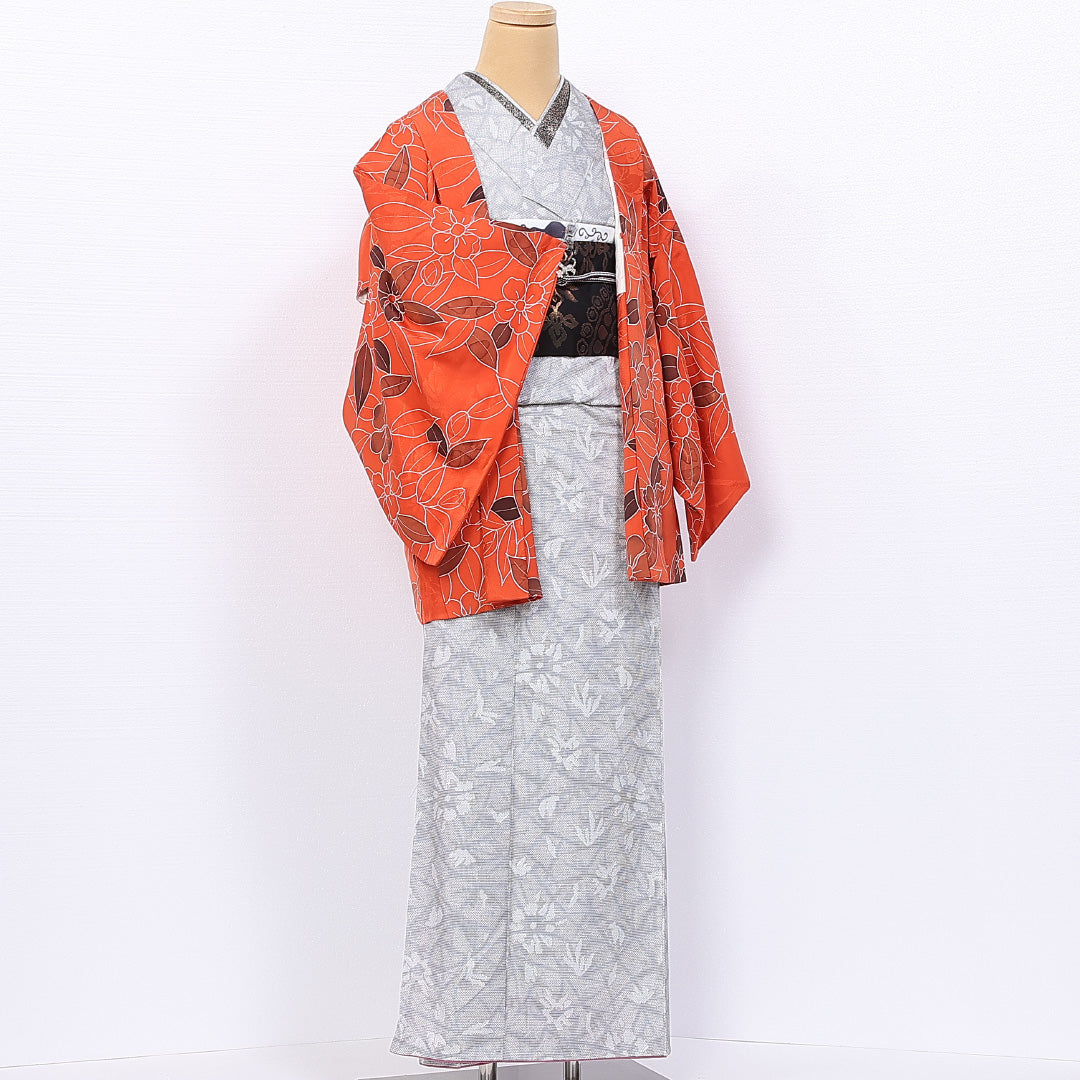 羽織 袷 身丈75cm 裄丈63cm 正絹 Sランク カジュアル Sサイズ 牡丹 朱系 RP 1232-11097