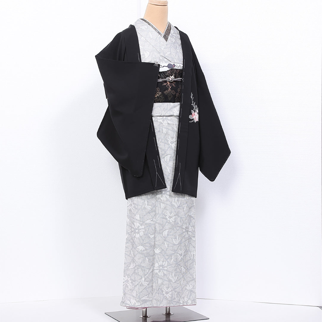 羽織 身丈83cm 裄丈66.5cm M 正絹 Sランク 袷 黒羽織 絵羽羽織 紫陽花 しつけ糸 1217-11141