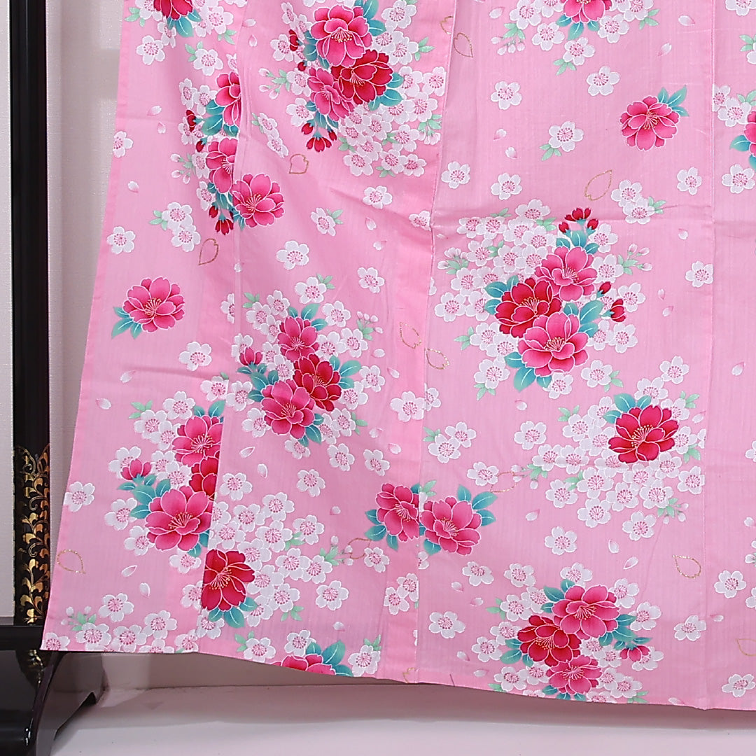 夏物 洗える着物 木綿の浴衣 夏物 身丈165cm 裄丈66cm 木綿 Sランク カジュアル バチ衿 XLサイズ 花柄 ピンク系 RP 1225-12455