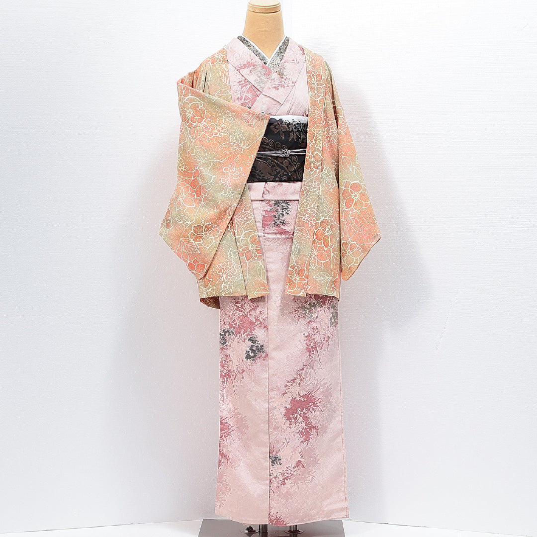羽織 袷 身丈75cm 裄丈62cm 正絹 Cランク カジュアル Sサイズ 花柄 多色系 HP 1232-14850