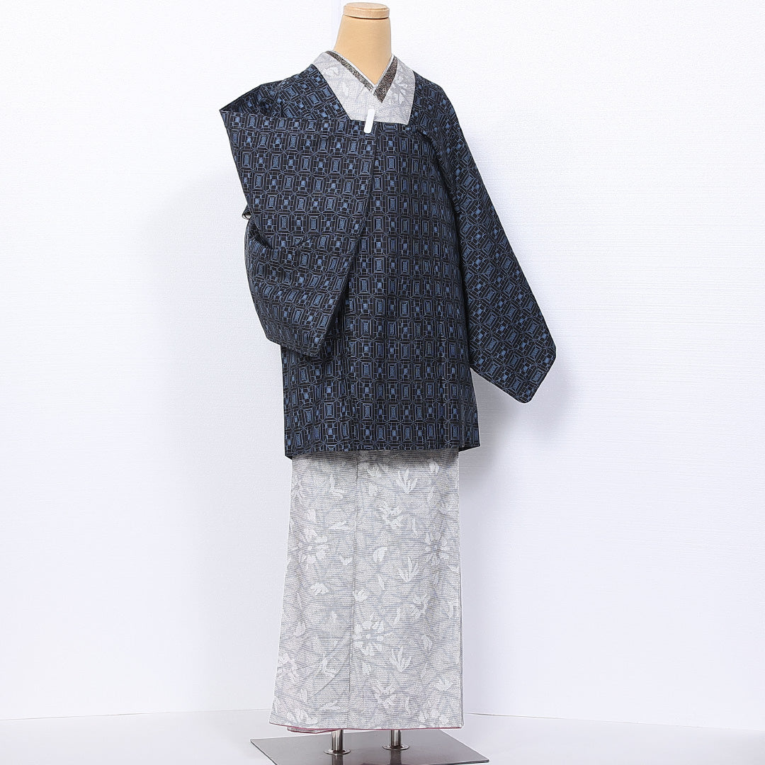 道行コート 身丈83cm 裄丈64cm M 正絹 Sランク 袷 紬 蜀江 1263-10736